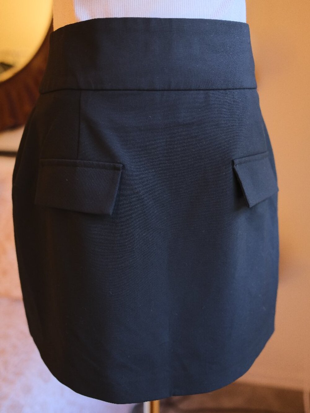 Djerf Avenue Black Mini Skirt XS Flap Pocket Tailored High Waist